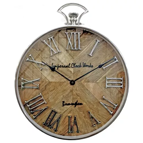 Payaa Wanduhr 41x5x50cm Rundes Silber und raues Holz (113095)
